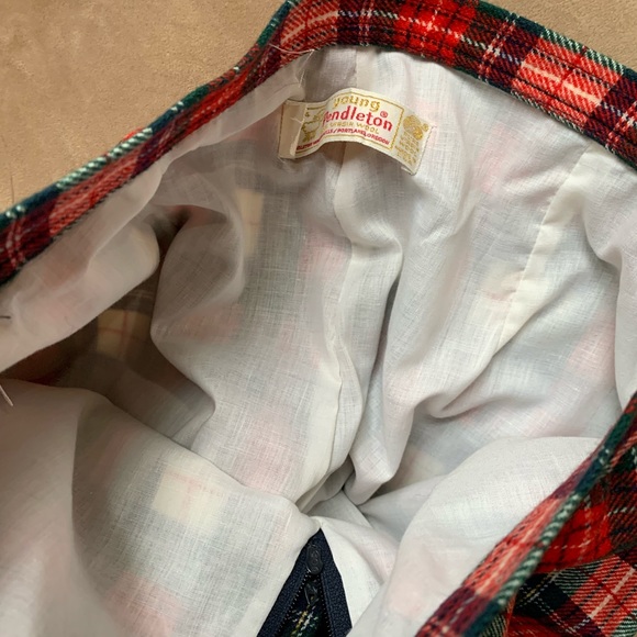 Vintage Pendleton Red Plaid 100% Wool Wide Leg High Waisted Pants Youth 13-14 - Picture 5 of 12